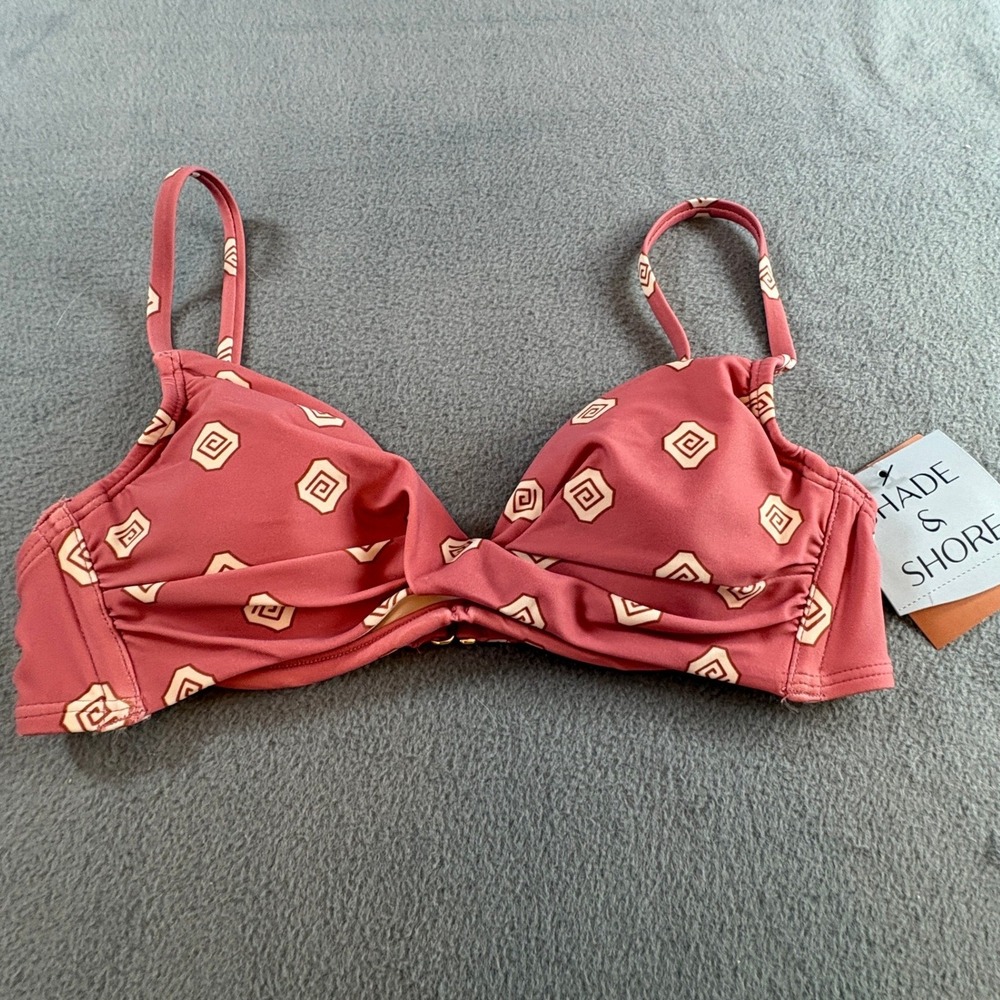 Shade & Shore Women‎ Mauve Geometric Print Twist Front Bikini Top 32B New